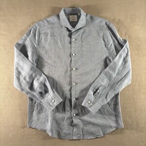 Baird McNutt Shirt Men XL Blue Murano Slim Fit Linen Blend Long Sleeve Button Up